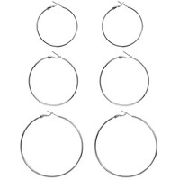 Big Silver Hoop Earrings For Women Hypoallergenic 925 Sterling Silver Post Thin Loop 14K Gold Plated Hoop Earrings Set For Girls, 3 Pairs (Silver 40Mm,50Mm,60Mm)