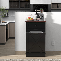 Tolead Tilt Out Trash Cabinet,Antique-Style Barn Door Kitchen Island With Solid Wood Tabletop  Drawer, Pet Proof Trash Can, Wood Laundry Cabinet