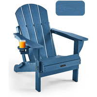 Ciokea Folding Adirondack Chair Wood Texture, Patio Adirondack Chair Weather Resistant, Plastic Fire Pit Chair With Cup Holder, Lawn Chair For Outdoor Porch Garden Backyard Deck (Navy Blue)