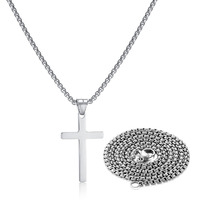 Stainless Steel Cross Necklace For Men,Silver Cross Necklace For Boys Kids Tiny Small Cross Pendant Necklace 24 Inches Simple Jewelry Thin Cross Chain For Mens