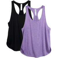 Icyzone Workout Tank Tops For Women - Athletic Yoga Tops, Racerback Running Tank Top Loose Fit (Xl, Black/Lavender)