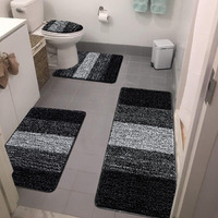 Bsmathom Bath Rug Set 4 Piece With Toilet Lid Cover And Rug Set, Non Slip Bath Mats For Bathroom, Soft Shaggy Absorbent Bathroom Mat Set With U-Shaped Toilet Mat For Bathroom Tub And Shower, Black