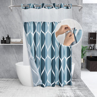 Yiatn No Hook Aegean Blue Shower Curtain With Snap In Fabric Liner Set - Hotel Style With See Through Mesh Top Window, Modern Geometric Waterdrop Design,Waterproof And Washable, 71X74 Inch