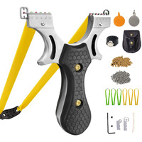 Rczzsuwe Slingshot, Hunting Sling Shot Set For Adults, Professional Stainless Steel Tactical Slingshots, High Velocity Catapult With Ammo Balls, Rubber Bands, Ammo Pouch, Target(Black)