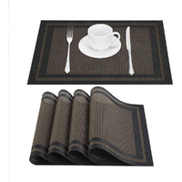 Giverare Placemats Set Of 4, Heat-Resistant Woven Vinyl Placemat, Non-Slip Washable Pvc Table Mat, Easy To Clean Premium Plastic Table Mats For Dining Table, Kitchen Table (Black+Gold)
