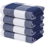 Homaxy 100% Cotton Waffle Weave Check Plaid Kitchen Towels, 13 X 28 Inches, Super Soft And Absorbent Dish Towels For Drying Dishes, 4-Pack, White & Navy Blue