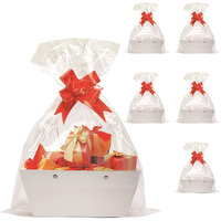 Baskets For Gifts Empty, 5 Pcs White Gift Bags With Handles Diy Kit, Gift Basket Empty To Fill Bulk For Party Favors Wedding Birthday Christmas Halloween Holiday Thank You Get Well Soon