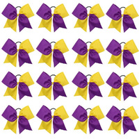 16Pcs 8 Large Cheer Hair Bows Ponytail Holder Elastic Band Handmade For Cheerleading Teen Girls College Sports (16 Pcs) (Apurplegold)