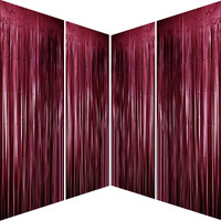 Burgundy Bachelorette Party Tinsel Foil Fringe Curtains For Wedding Anniversary Bridal Shower Happy Birthday Valentines Mothers Day Graduation Party Photo Booth Props Backdrops Decorations, 4Pc