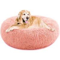 Calming Dog Bed For Large Dogs, Anti Anxiety Dog Bed, Round Dog Bed, Plush Faux Fur Dog Bed, Fluffy Dog Bed, Soft Cozy Pet Bed, Machine Washable, 30X30Inch Pink