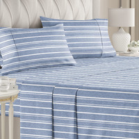 Striped Bed Sheets - Pin Striped Sheets - Blue And White Sheets - White And Blue Striped Sheets - Queen Striped Sheets - Hotel Luxury Bed Sheets - Deep Pockets - Breathable & Cooling Sheets