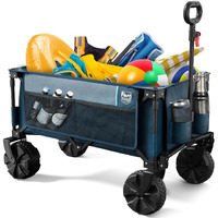 Timber Ridge Outdoor Collapsible Wagon Utility Folding Cart Heavy Duty All Terrain Wheels For Shopping Camping Garden With Side Bag And Cup Holders, Navy