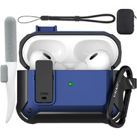 Valkit Armor Series Full-Body Shockproof Protective Case Cover For Airpods Pro 2Nd/1St Generation Charging Case With Carabiner Keychain, Led Indicator, And Accessory Pouch