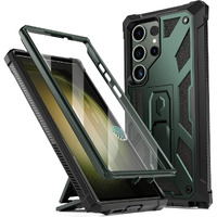Poetic Spartan Case For Samsung Galaxy S23 Ultra 5G 6.8 Inch, Built-In Screen Protector Work With Fingerprint Id, Full Body Rugged Shockproof Protective Cover Case With Kickstand, Metallic Green