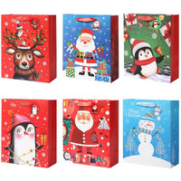 Vammy 13 "" Large Christmas Gift Bag Bundle, 6 Pack Christmas Paper Gift Bags For Christmas Holidays Party Favors And Kids Presents (Dreamy Elk, Cute Penguin, Santa With  ""Hohoho "" Lettering, Adorable Snowman)