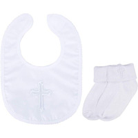 Infant Baby Boys ' Girls ' Christening Baptism Embroidered Cross Bib And Socks For Outfits