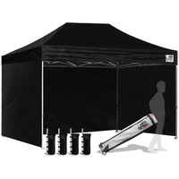 Eurmax Usa 8 'X12 ' Pop-Up Canopy Tent Commercial Instant Canopies With 4 Removable Zipper End Side Walls And Roller Bag, Bonus 4 Sandbags(Black)
