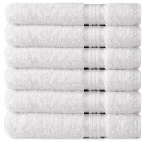 Cotton Craft Ultra Soft 6 Pack Hand Towels 16X28 White Weighs 6 Ounces Each - 100% Pure Ringspun Cotton - Luxurious Rayon Trim - Ideal For Everyday Use - Easy Care Machine Wash