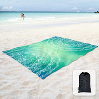 Sunlit Silky Soft 85""X72"" Boho Sand Proof Beach Blanket Sand Proof Mat With Corner Pockets And Mesh Bag For Beach Party, Travel, Camping And Outdoor Music Festival, Bright Turquoise Mandala
