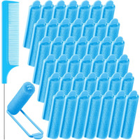 Syhood 43 Pcs Foam Sponge Hair Rollers Women 0.59 Inch Soft Sleeping Curlers Flexible Sponge Curler Tool And Rat Tail Comb For Hair Styling Hairdressing Overnight Curl And Volume(Dark Blue)