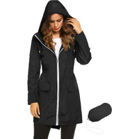 Lomon Womens Lightweight Hooded Waterproof Active Outdoor Rain Jacket Black Xxl