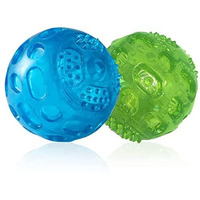 Pjdh 2 Packs Dog Ball Toys For Dog, 3.2 Inches Indestructible Dog Fetch Ball Kong Squeaky Ball For Training Playing, Blue+Green