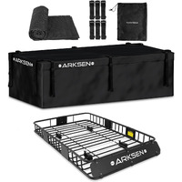 Arksen 64 X 39 Inch Universal 150Lb Heavy Duty Roof Rack Cargo With 500D Pvc Waterproof Cargo Bag, Car Top Luggage Holder Carrier Basket For Suv, Truck Or Rv Camping Storage Steel Construction