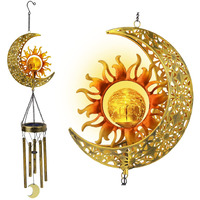 Jyps Sun Moon Solar Wind Chimes For Outside Crackle Glass Ball Waterproof Wind Chimes Outdoor Clearance Deep Tone Garden Decor Birthday Unique Gifts For Women Mom Grandma Windchimes Gardening