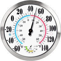 12'' Indoor Outdoor Thermometer Hygrometer - Premium Steel Outdoor Thermometer Large Numbers, Hanging Wall Thermometer Hygrometer For Home, Garden, Patio (No Battery Required)