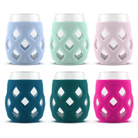 Ello Cru 17Oz Stemless Wine Glass Set With Protective Silicone Sleeves, (Pack Of 6) Cocktail Glass Perfect For Summer Patios, Dishwasher Safe, Berry Smash