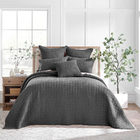 Levtex Home - Mills Waffle - Queen Bedspread Set - Charcoal Cotton Waffle - Bedspread Size (104 X 106In), Sham Size (26 X 20In)