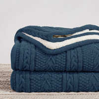 Longhui Bedding Acrylic Cable Knit Sherpa Throw Blanket - Thick, Soft, Big, Cozy Grey Blue Knitted Fleece Blankets For Couch, Sofa, Bed - Large 50 X 63 Inches Gray Blue Coverlet All Season