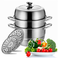 Stainless Steel Steamer Pot Thick-Bottomed, 3 Tier Food Steamer For Cooking, Large Metal Steam Cooker, Work For Induction And Stove, Suitable For Tamale, Vegetable, Dumpling And Seafood