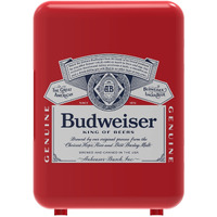 Curtis Budweiser Mis135Bud, Mini Portable Compact Personal Fridge Cooler, 4 Liter Capacity Chills Six 12 Oz Cans, 100 Freon-Free  Eco Friendly, Red