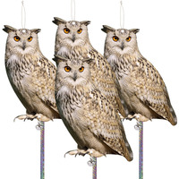 Kungfu Mall 4Pcs Fake Owls Plastic Owl Hanging Flat Garden Owl With Reflective Tape For Balcony House Windows Outside Porch Yard Decor