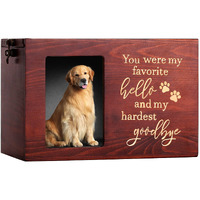 Pet Memorial Urns For Dog Or Cat Ashes, Large Wooden Funeral Cremation Urns With Photo Frame, Memorial Keepsake Memory Box With Black Flannel As Lining, Loss Pet Memorial Remembrance Gift