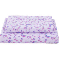 Softan Bed Sheet Set For Kids Girls, Twin Size Kids Sheets Microfiber Kids Fitted Sheet, Breathable & Silky Soft Feeling Kids Sheet Set 3 Pcs Purple Love Heart Rainbow Kids Twin Bed Sheet