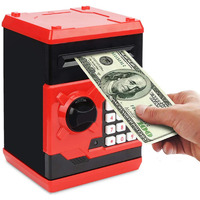 Setibre Piggy Bank, Electronic Atm Password Cash Coin Can Auto Scroll Paper Money Saving Box Toy Gift For Kids (Red)