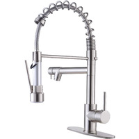 Djs Kitchen Faucet With Pull Down Sprayer, Faucet For Kitchen Sink, High Arch Stainless Steel Single Handle Spring Kitchen Faucets With Deck Plate For 1 Or 3 Holes For Sink. Djs-Cflt-2020N-Lock-Dp