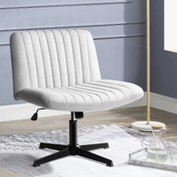 Pukami Criss Cross Chair,Armless Cross Legged Office Desk Chair No Wheels,Fabric Padded Modern Swivel Height Adjustable Mid Back Wide Seat Computer Task Vanity Chair For Home Office(Grey)