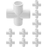Qwork 4 Way 1/2"" Cross Pvc Fitting, 10 Pack Pvc Fitting Connector, Furniture Grade, For Building Furniture And Pvc Structures, White