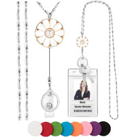Sam & Lori Strong Retractable Pretty Lanyard Necklace For Id Badges Holder And Keys Stainless Steel Metal Lanyard Necklace Silver Chain With Badge Clip For Women Teachers Nurse (Daisy,White)