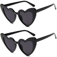 Juslink Heart Shaped Sunglasses For Women, Cat Eye Mod Style Retro Kurt Cobain Glasses (2 Black)