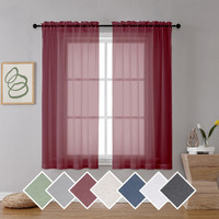 Ovzme Sheer Curtains 63 Inch Length 2 Panels Set For Christmas Decor, Elegant Light Filtering Airy Burgundy Voile Window Treatments, Each Is 42W X 63L