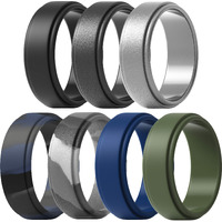 Thunderfit Silicone Wedding Ring For Men (Dark Grey, Marble, Olive Green, Black, Dark Blue, Dark Silver, Silver - Size 15.5-16 (24.5Mm))