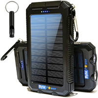 Solar Charger Power Bank 20000Mah, Portable Solar Pone Charger With Compass,Carabiner, Whistle,Flashlights,Solar Panel Charger,Camping Gear Accessory (Black)