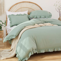 Janzaa Queen Comforter Set Sage Green 3Pcs1 Ruffled Comforter Set And 2 Pillowcases Vintage Farmhouse Shabby Chic Bedding Soft Fluffy Comforter Set All Season