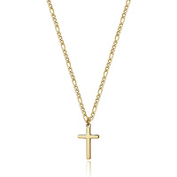 Cross Necklace For Men Polished 14K Gold Filled Stainless Steel Plain Cross Pendant Figaro Chain Necklace Simple Religious Jewelry Gift For Boy Women Girls 24 Inches