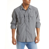 Tacvasen Long Sleeve Shirt For Men Button Up Fishing Shirt Quick Dry Fit Safari Shirt Sun Protection Work Shirt Breathable Tactical Shirt Hiking Gray M