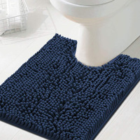 H.Versailtex Toilet Mat U Shaped Bathroom Rugs Bath Mats For Bathroom Non Slip Luxury Chenille Bath Mat U Shape 20X24 Extra Soft And Absorbent Shaggy Rugs Washable Dry Fast - Navy